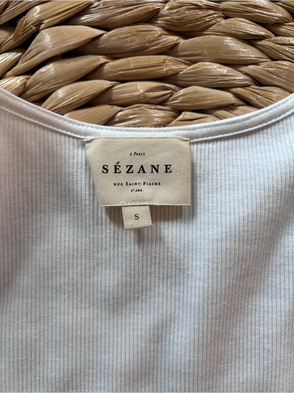 Sezane Cream Square-Neck Ribbed Button Tee - Picture 3 of 5